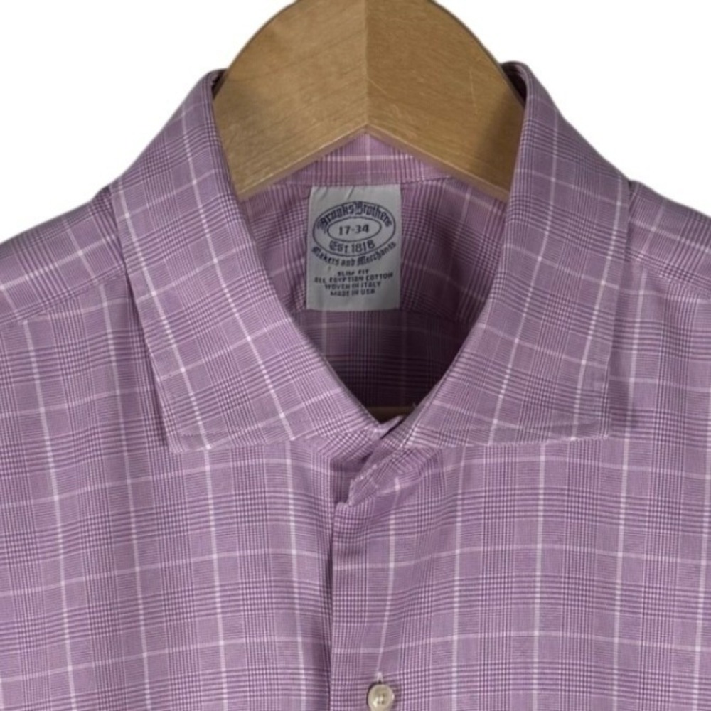 Brooks Brothers Slim Fit Plaid Egyptian Cotton Dress Shirt Mens 17-34 USA Made - Picture 2 of 7
